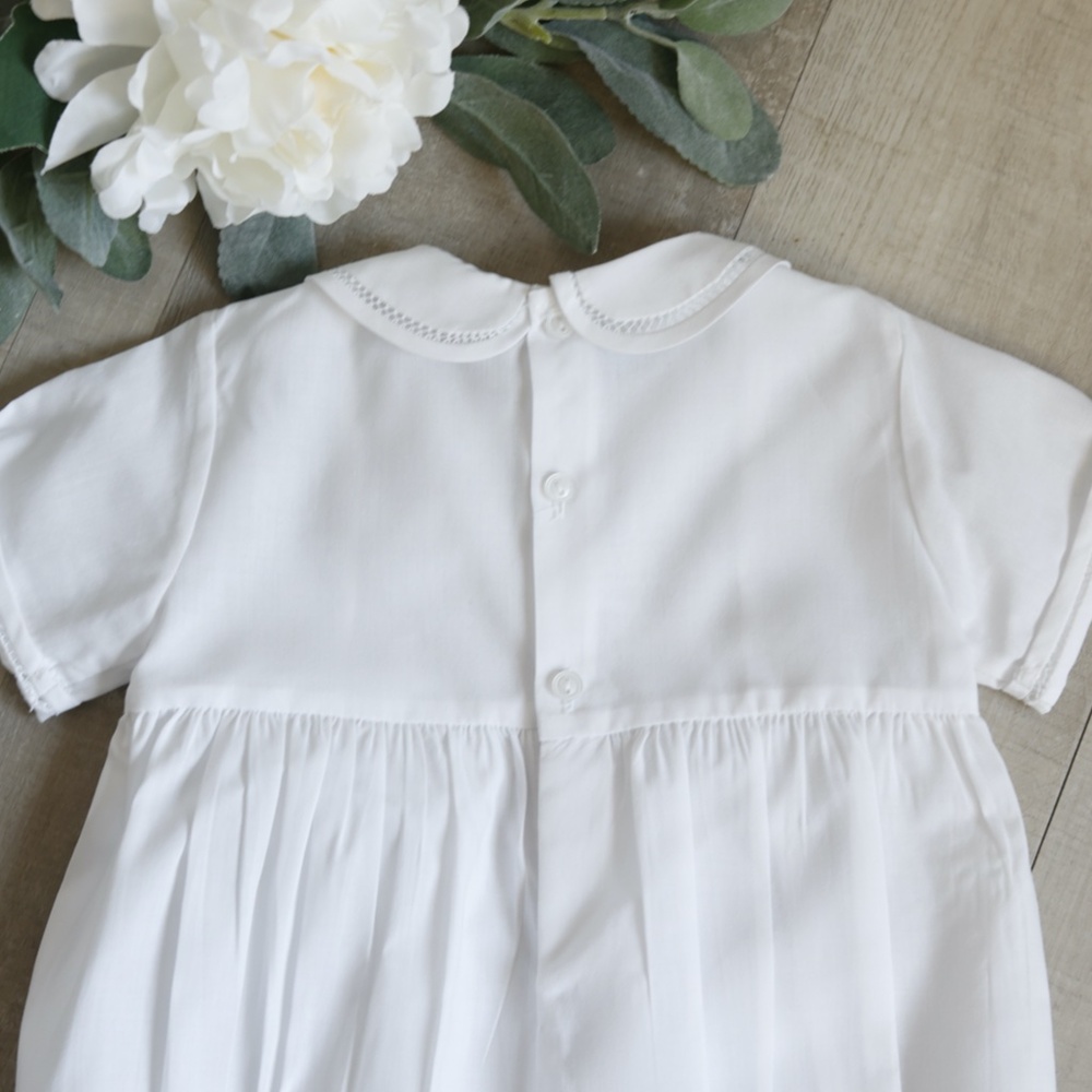 White Smocked Heirloom Romper Boys ShortAll Feltman Brothers Traditional NWT - Picture 5 of 6